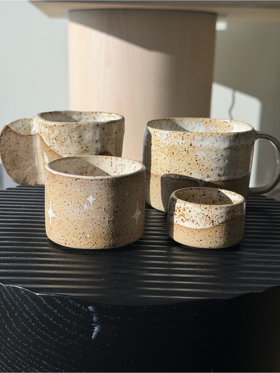 Handmade Other - Handmade Speckled Ceramic Mug and Tea Cup Set in Warm Beige